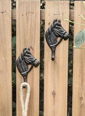 直销新款跨境欧式复古铸铁铁艺马头挂钩墙挂壁饰家居衣帽挂钩别墅