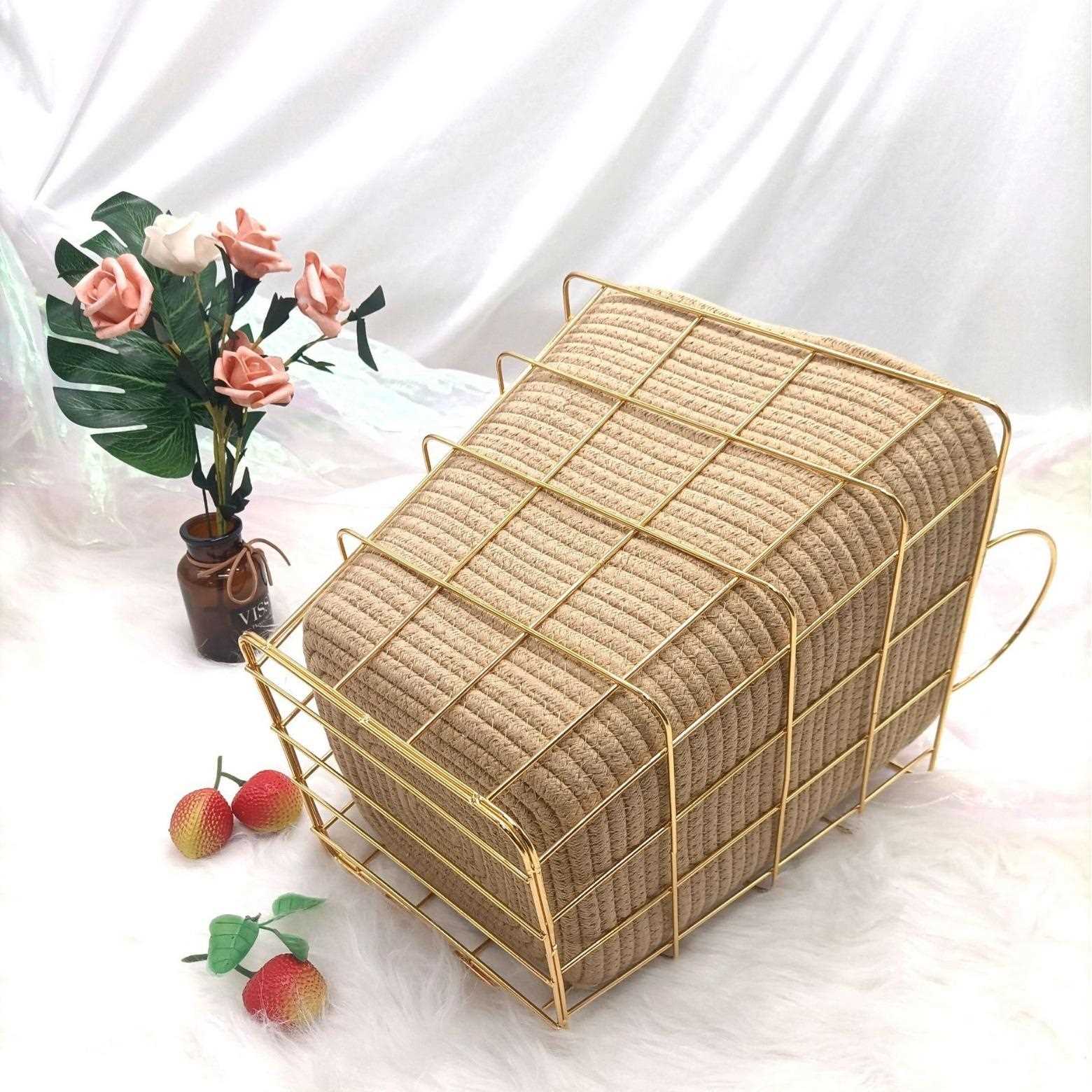 直销新款方形脏衣篮铁艺家居收纳篮简约收纳置物框棉袋置物篮现代