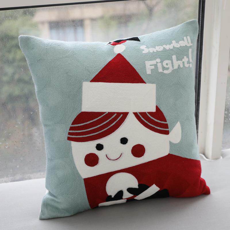 直销新款圣诞节日新年刺绣花抱枕套纯棉靠枕套客厅沙发布艺靠垫现