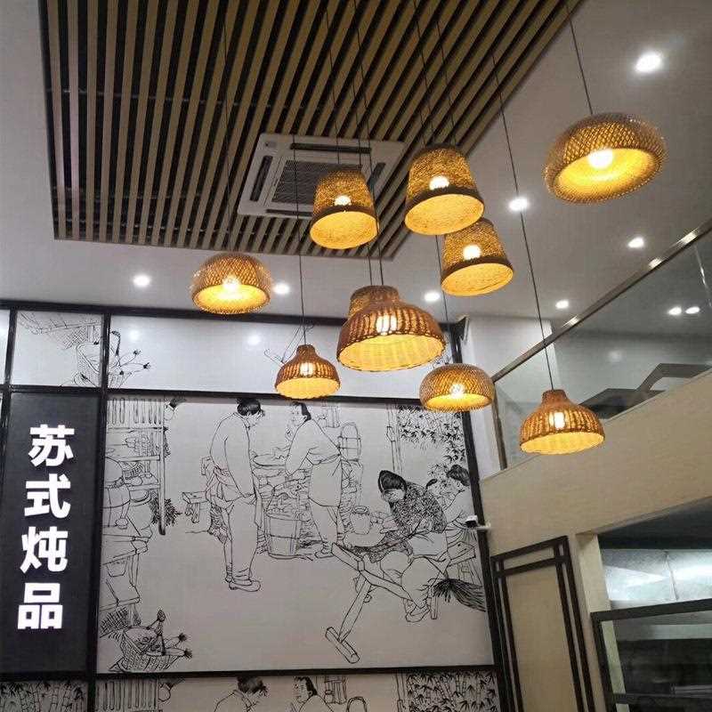 直销新款日式创意藤编灯罩店铺商用饭店餐厅个性火锅店藤艺竹编吊