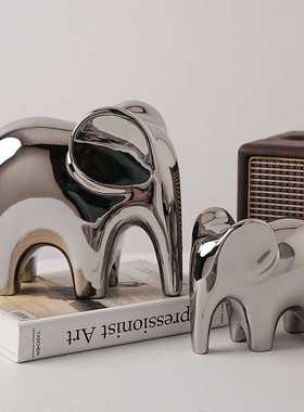 新款直销贝汉美中古轻奢陶瓷大象客厅装饰品摆件轻奢书房电视柜书