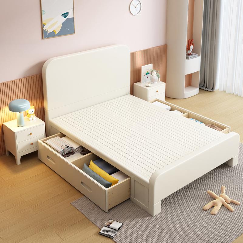 直销新款橡胶木实木床现代简约1.5米儿童床家用主卧单人床1.2米白