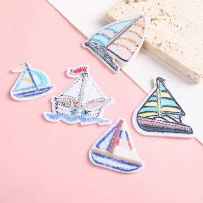 直销新款卡通帆船刺绣布贴 diy电脑绣花标贴服装破洞补丁贴可爱热