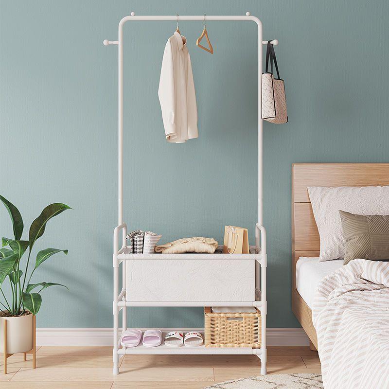 直销新款简易晾衣架子鞋架一体家用带收纳筐衣帽架落地立式宿舍出