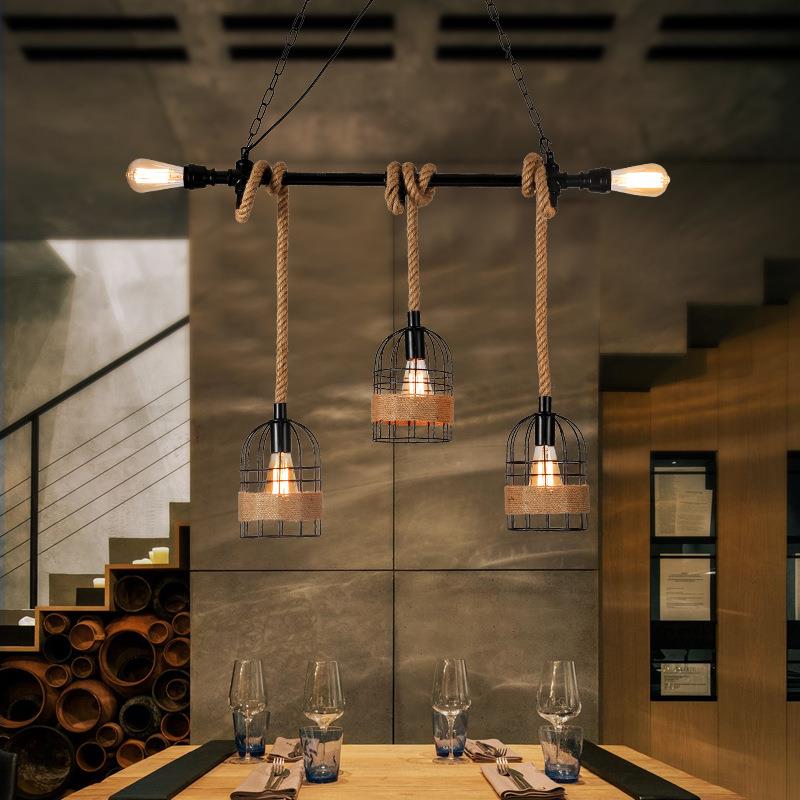 直销新款工业风复古麻绳吊灯网咖复古酒吧餐厅创意鸟笼吧台橱窗店