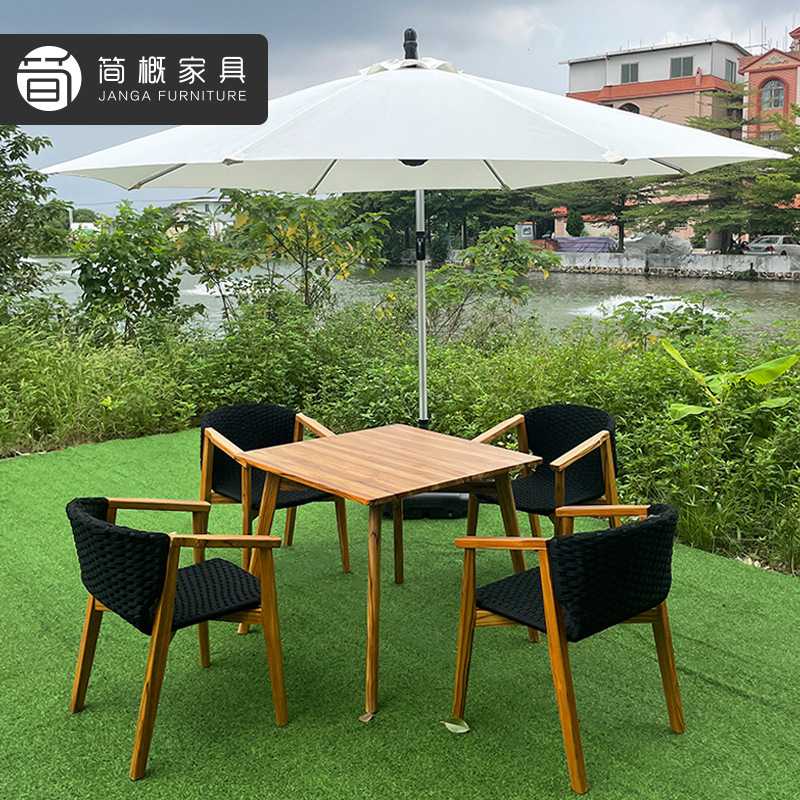 新款直销户外家具庭院天台实木桌椅露台别墅绳编凳子休闲防水防潮