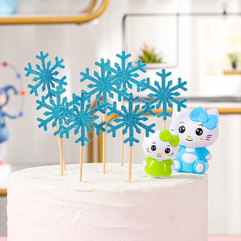 直销新款圣诞蛋糕装饰雪花插卡 纸制雪花生日装饰蛋糕插件 甜品台