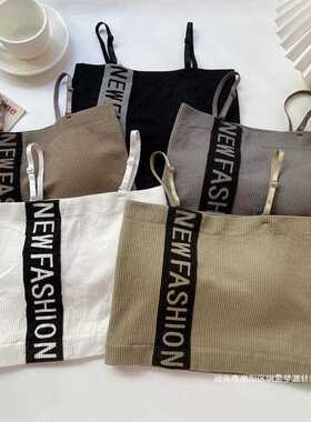 直销新款刺绣吊带背心N98内衣女带胸垫一体式欧美风针织螺纹抹胸