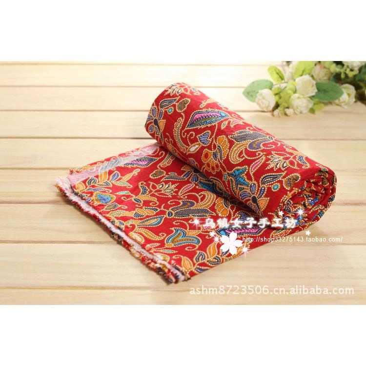 直销新款乌镇民族风情系列艺术花卉印花布服装面料桌布装饰布棉麻