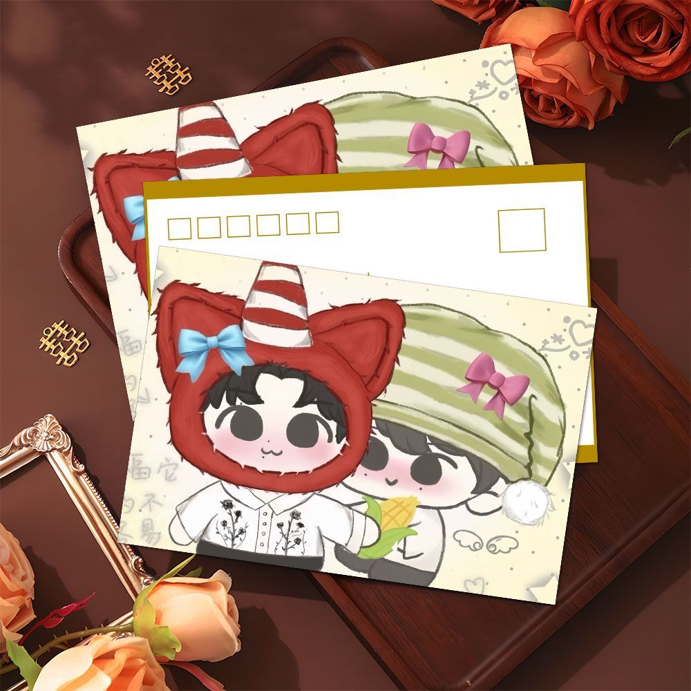 10张雷朋贺卡可爱卡通版田雷郑朋ins高颜值收藏应援物料高清小卡