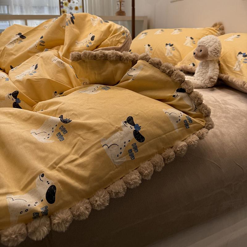 花边棉加绒四件套卡通动漫服帖