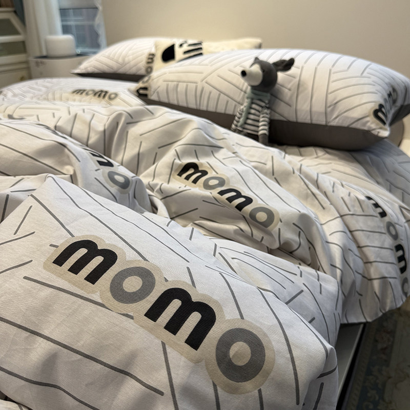 ins北欧简约字母菱格床上用品四件套纯棉被套床单学生宿舍三件套