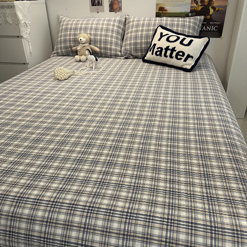 正官旗蓝格子A类色织全棉绗缝床盖三件套纯棉夹棉加厚床单榻榻米.,床上用品,床盖,淘宝优惠券,粉丝福利购,淘宝优惠卷