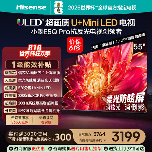 海信小墨E5Q Pro 55英寸超画质U+MiniLED 柔光防眩屏高刷电视补贴