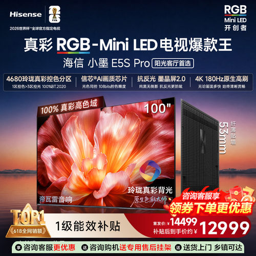 海信电视小墨100E5S Pro RGB-MiniLED玲珑真彩 墨晶屏E5Q PRO升级
