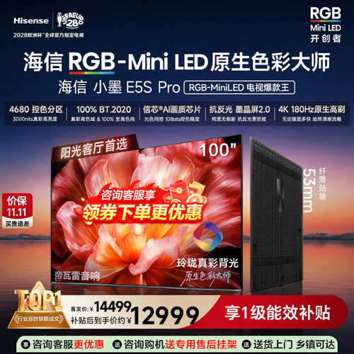 海信电视小墨100E5S Pro RGB-MiniLED玲珑真彩 墨晶屏E5Q PRO升级