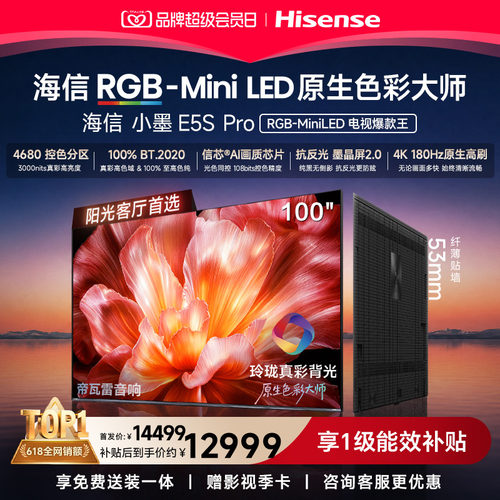 海信电视小墨100E5S Pro RGB-MiniLED玲珑真彩 墨晶屏E5Q PRO升级