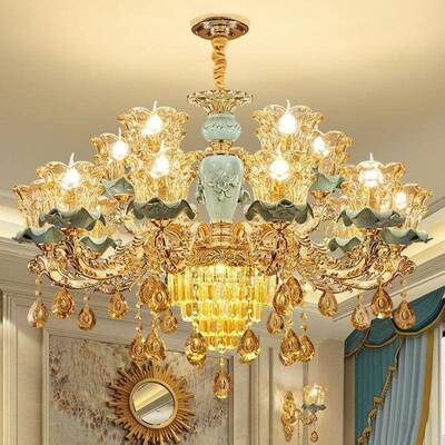 欧吊灯高餐档豪华客厅灯20式餐28125新款家用陶瓷卧室厅水晶灯套