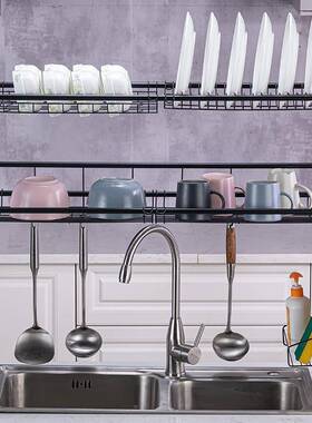 纳不锈钢单层水槽碗碟架厨黑色圆管房沥水收架厨具碗碟功能架置物