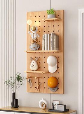 实木洞洞板家用墙上置物架墙FQF挂板饰隔收纳架面木质装板书架