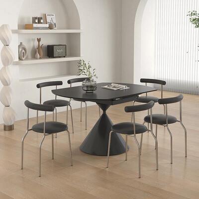 7CZ-148T伸缩板折叠餐桌多方变圆现代简约岩尔小户型华兹黑色功能