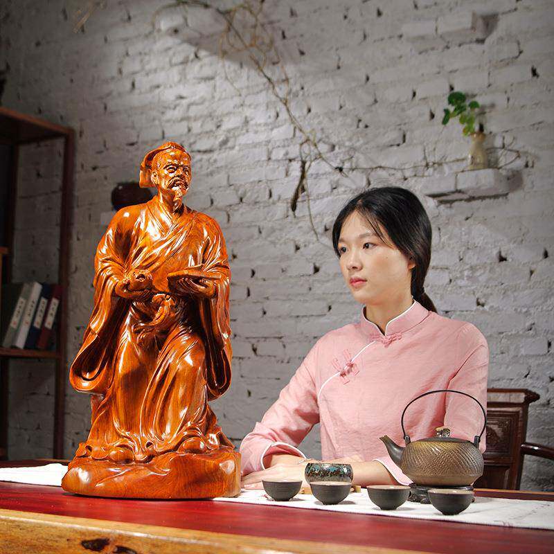 花梨木雕刻匠鲁班雕木工工祖师巧鲁ELH班雕圣塑人物摆件像家居装