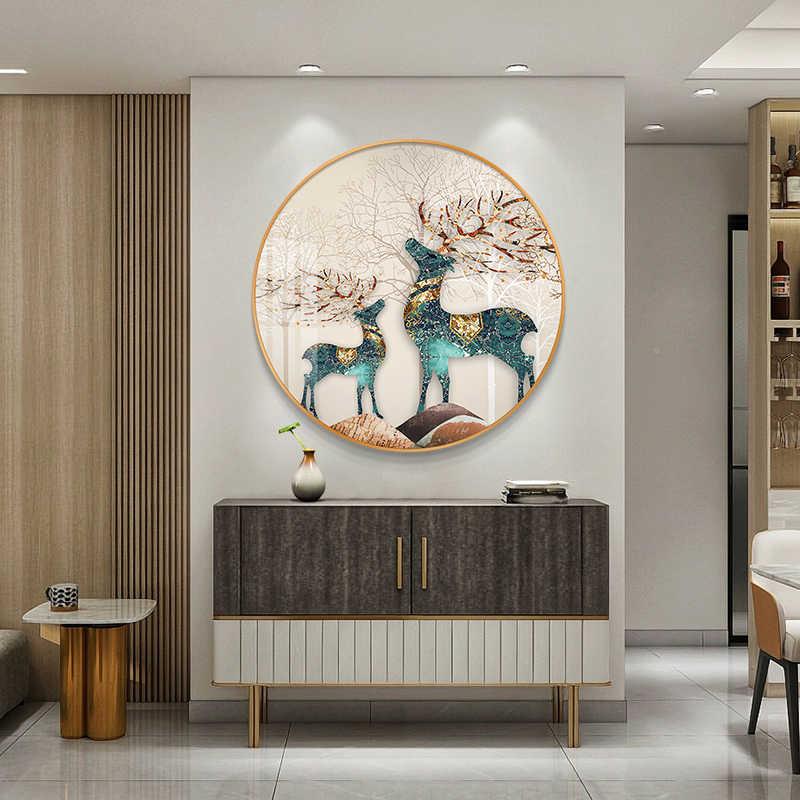 财HS-09020鹿招入走户玄关装饰画圆形现代客厅餐发厅画墙壁画廊过图片