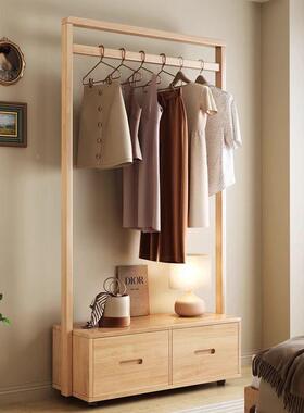 木胡桃全实衣帽jls7SH95架木用卧室可移动挂衣家架落地带抽屉加粗