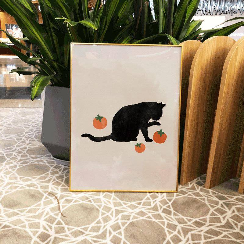 现代卡通猫20201226咪和西红柿番茄店餐厅酒画休闲吧挂客厅装饰书图片