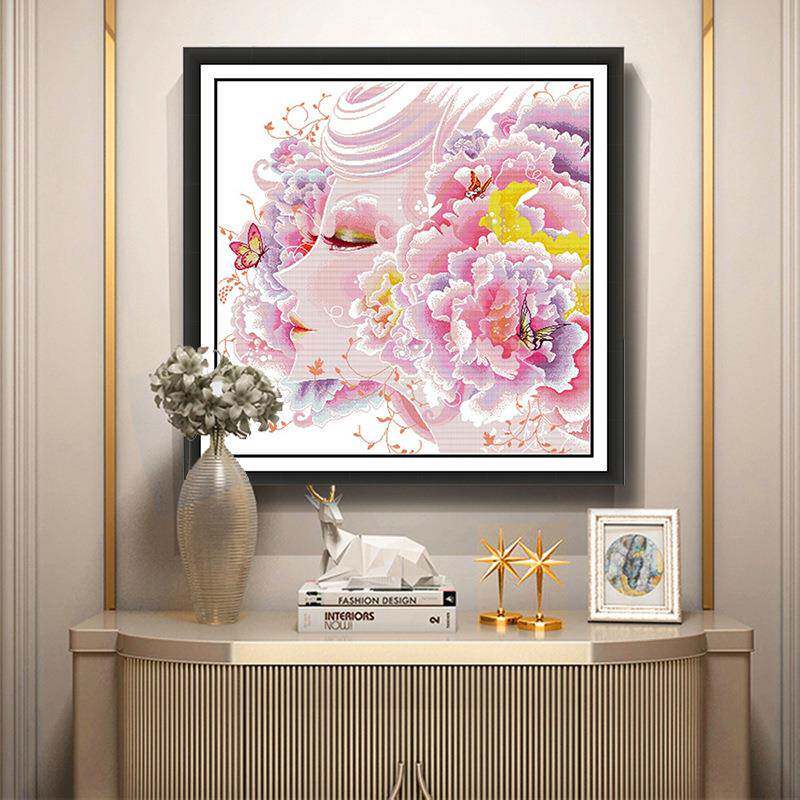 厂色家十字线绣绝代佳人粉大幅挂画自刺绣绣绣无品牌/材料包