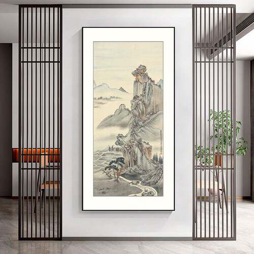 新式中装饰客厅沙发景玄关画走廊餐背厅书房壁画B-3-29竖幅山水国