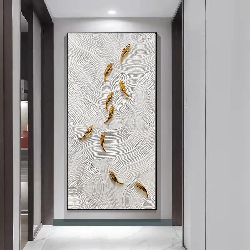 顺丰手绘轻奢画玄关装饰简约厅立体抽版象ZMI挂画竖入户走廊壁画图片