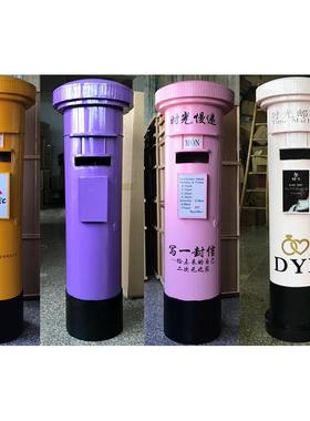 厂特大号复古英政伦红色邮筒模型邮信箱摄影LVG吧道具工酒装饰品