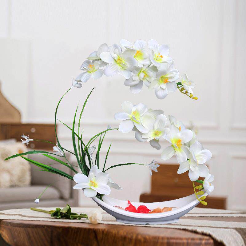 蝴蝶兰花干套装假花绢花花陶瓷花瓶客厅桌塑摆设室餐料内F755SJ7S