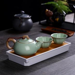 汝窑茶壶内置不锈钢过滤网小号可养茶具陶瓷单壶红茶泡茶器干泡盘