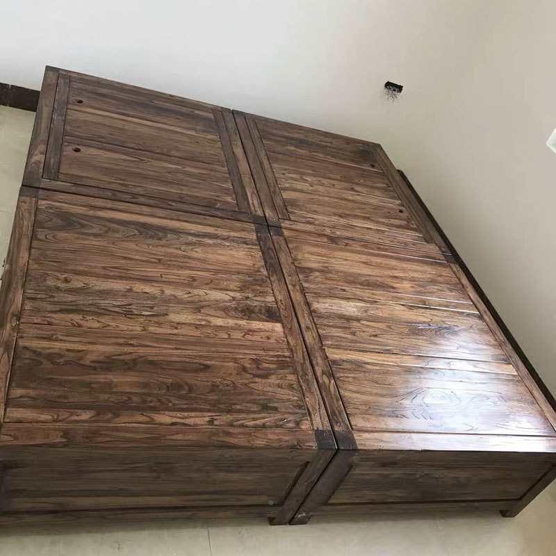 老榆木实床纯木榻榻米全实木人双床箱床体床卯榫卯DUA1.8米落地