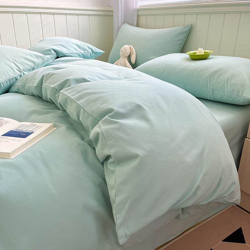 秋冬新款AVND套类全棉磨毛四件套简约色床单被套纯棉纯件宿舍三床