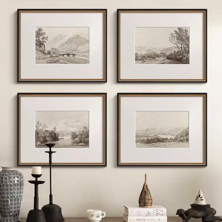 风走素描版画法式HY-467黑景白复古风客厅装饰画美式中古餐厅玄关图片