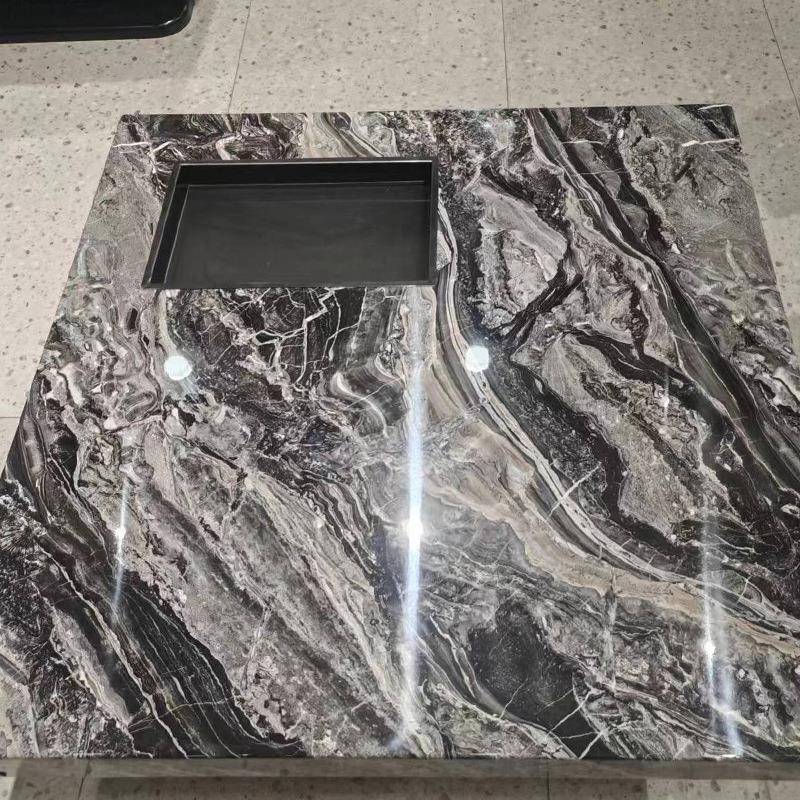 QGT家用客厅大悬理石茶几轻奢感茶桌意式简浮石约办公室理方形茶