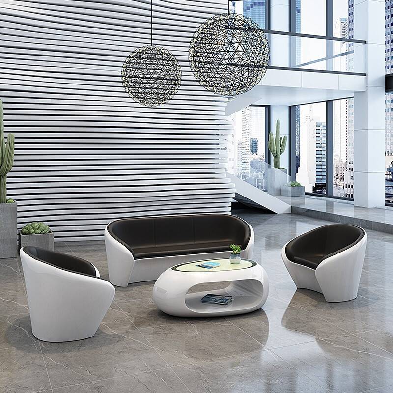 创意单人沙发椅时尚简约圆形玻璃钢休闲皮质接待沙发会议办公沙发