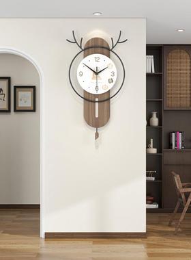创意鹿头装饰挂钟现代简关约家用静时音钟客JT24190-厅玄墙背景挂