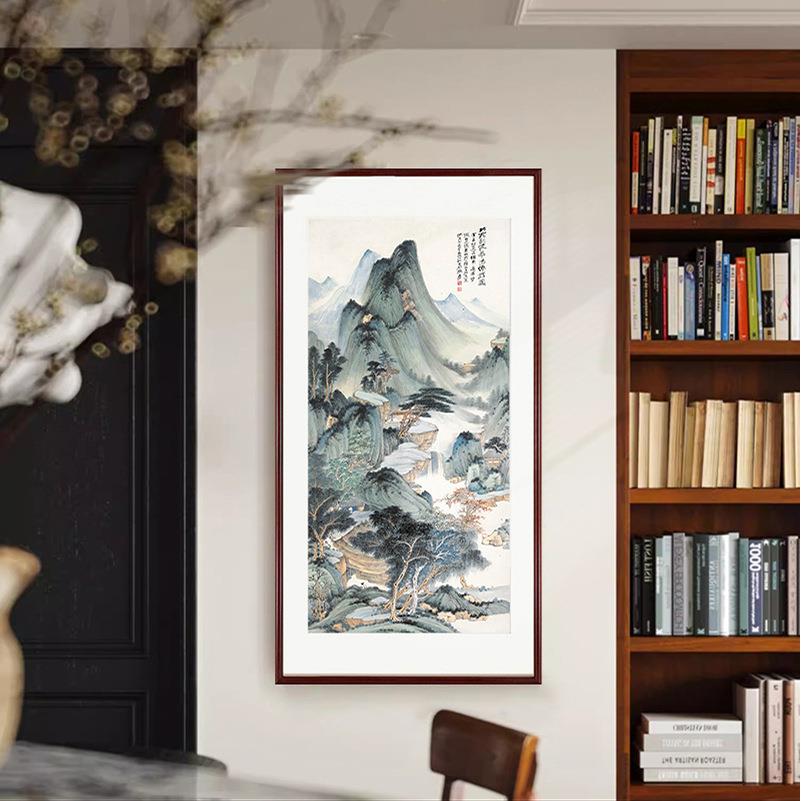 山水玄挂画办公室版书房茶室装饰壁画关中式竖GH2450国画客厅入户