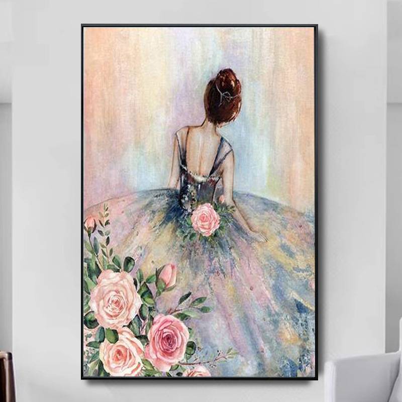纯手绘油画【玫瑰少女】客厅玄关欧式轻奢装饰画走廊过道餐厅挂画图片