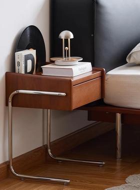 OL255281中床柜实木型卧室古边柜简小约悬浮不锈钢复古客厅边头几