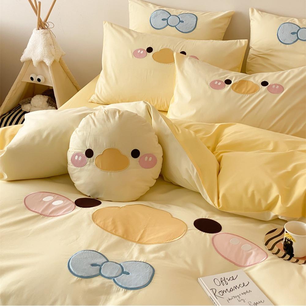 卡通加鸭水洗棉四件套全油床棉超柔裸被套可爱KAP儿童1睡.2m上用