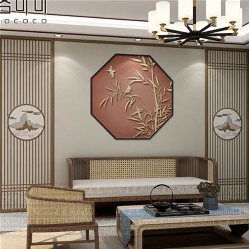 新中式电视背景墙壁纸客厅壁布沙发影视墙纸卧室壁画花鸟墙布2022
