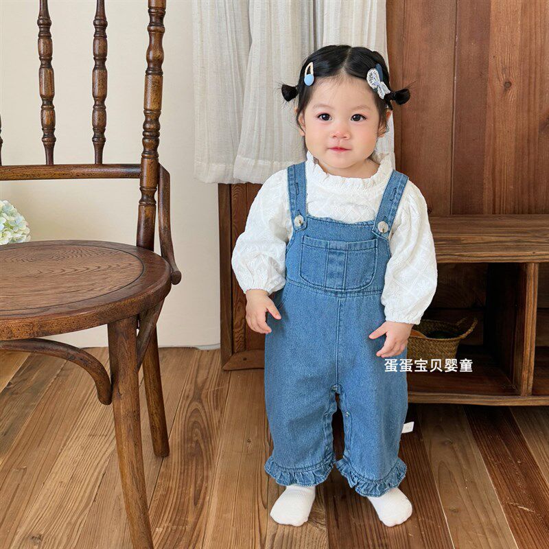 女宝宝春装套装牛仔背带裤两件套洋气超萌婴幼儿一岁外出小童春季