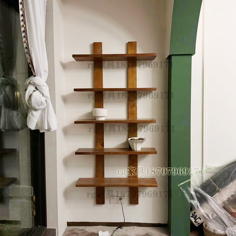 定制全实木材质书架DIY 中古书架一字隔板 墙上置物架 背景墙搁板