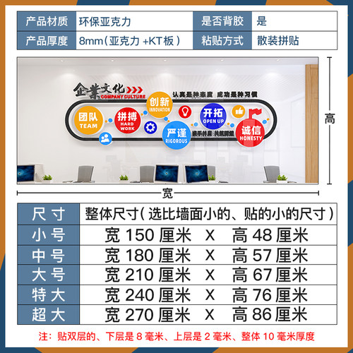 办公室背景墙装饰布置企业文化墙贴纸公司会议室形象励志标语口号