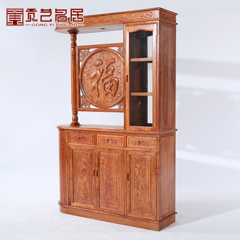 红木花梨木大酒柜玻璃藏酒柜实木中式客I厅展示柜储物柜陈列柜家